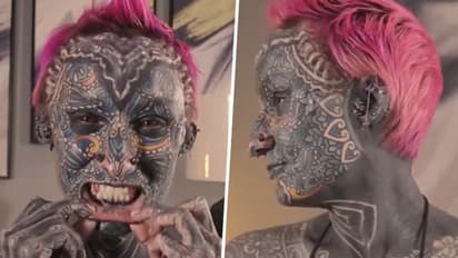'Most tattooed woman in the world' with 99.8% body coverage reveals her pre-ink transformation (WATCH)