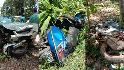 കാർ നിയന്ത്രണം വിട്ട് ഒരു ബൈക്കും 2 സ്കൂട്ടറുകളും ഇടിച്ച് തെറിപ്പിച്ചു, ഒരാൾ മരിച്ചു; കാർ ഡ്രൈവർ മദ്യലഹരിയിൽ?