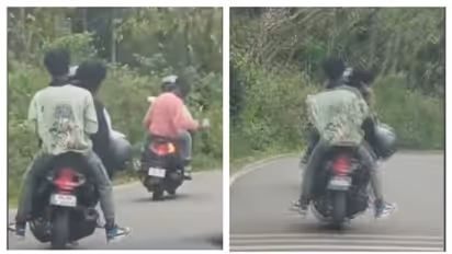 ഒരു ബൈക്കിൽ 3 പേർ: ഹെല്‍മെറ്റില്ല,  റോഡിൽ അഭ്യാസപ്രകടനവുമായി യുവാക്കൾ; ദൃശ്യങ്ങൾ മോട്ടോർവാഹന വകുപ്പിന് ലഭിച്ചു