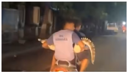 മുതലയുമായി ബൈക്കില്‍ പോകുന്ന ഗുജറാത്തി യുവാക്കളുടെ വീഡിയോ കണ്ട് ഞെട്ടി സോഷ്യല്‍ മീഡിയ 