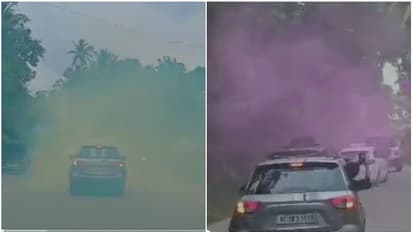 'പച്ച, മഞ്ഞ, ചുവപ്പ്', റോഡ് മുഴുവൻ കാറിൽ നിന്നും കളർ പുക; അതിര് വിട്ട് കോഴിക്കോട് യുവാക്കളുടെ കല്യാണയാത്ര