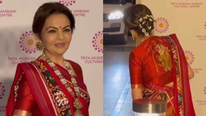 Nita Ambani looks stunning in red silk saree that comes with a Radha-Krishna embroidery blouse, see pictures