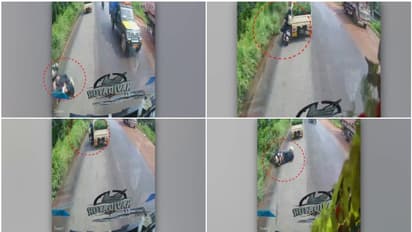 മിനിലോറി തട്ടി സ്കൂട്ടർ മറിഞ്ഞു; ബസ് വെട്ടിച്ചുമാറ്റിയതോടെ വൻ അപകടം ഒഴിവായി, യുവതികൾ രക്ഷപ്പെട്ടത് തലനാരിഴക്ക്