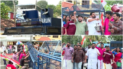 കാലിക്കുടവുമായി മന്ത്രിയുടെ വീട്ടിലേക്ക് മാർച്ച്; ജലപീരങ്കിക്കിടെ വെള്ളം നിന്ന് കുഴങ്ങി പൊലീസ്, കൂക്കിവിളി