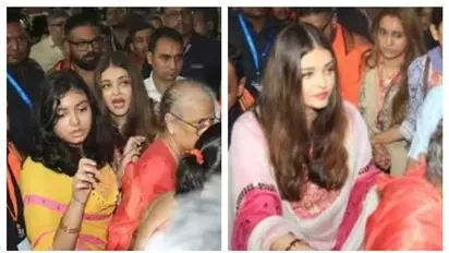 Watch: Aishwarya Rai, Aaradhya Bachchan get mobbed at GSB Ganpati Pandal; video goes viral