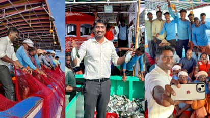 'ദുരിതം നേരിട്ടറിയണം'; മത്സ്യത്തൊഴിലാളികൾക്കൊപ്പം കടലിൽ മീൻ പിടിക്കാനിറങ്ങി, വല വലിച്ച് തൃശൂർ ജില്ലാ കളക്ടർ