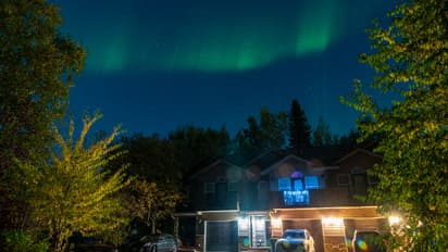 അലാസ്‌ക മലനിരകള്‍ കിടിലോസ്‌കി; മരങ്ങള്‍ക്ക് മീതെ കുടപോലെ 'നോര്‍ത്തേണ്‍ ലൈറ്റ്സ്'- ചിത്രങ്ങള്‍