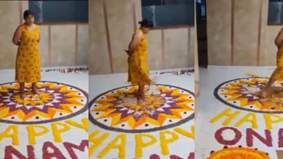 ഫ്ലാറ്റിൽ ഓണാഘോഷത്തിന് കുട്ടികളിട്ട പൂക്കളം ചവിട്ടിനശിപ്പിച്ച് യുവതി, വീഡിയോ പുറത്ത്, സോഷ്യൽമീഡിയയിൽ പ്രതിഷേധം