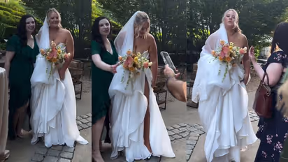 ಅಲ್ಲಿ ಇಲ್ಲಿ ಕಾಣೋ ಡ್ರೆಸ್ ತೊಟ್ಟು ಮುಜುಗರಪಡುತ್ತಿದ್ದ ವಧು, ಫೋಟೋ ಕ್ಲಿಕ್ಕಿಸೋದು ಬಿಡದ ಗೆಸ್ಟ್ಸ್!