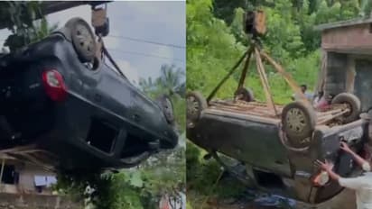 തൃത്താലയിൽ നിയന്ത്രണം വിട്ട കാർ അഞ്ചടി താഴ്ചയിലേക്ക് തലകീഴായി മറിഞ്ഞു; ഡ്രൈവർ അത്ഭുതകരമായി രക്ഷപ്പെട്ടു