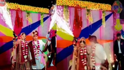 ആഘോഷത്തിനിടെ അപ്രതീക്ഷിതം, വിവാഹവേദിയിൽ സ്പാർക്ക്ലർ ​ഗൺ പൊട്ടിത്തെറിച്ചു, വരന് പരിക്ക്