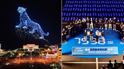 BREATHTAKING! China sets new world record as 7,598 drones lit up sky in stunning aerial display (WATCH)