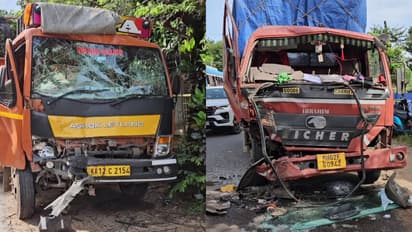 മതിലകത്ത് ദേശീയപാതയിൽ കൂട്ടിയിടിച്ച് ചരക്ക് ലോറികൾ, 3 പേർക്ക് പരിക്ക്
