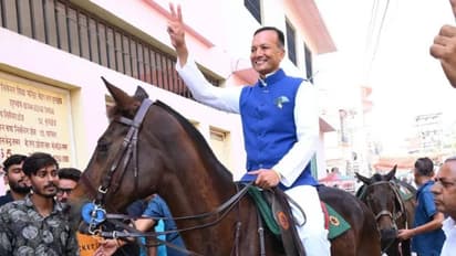 'It's considered auspicious': BJP's Naveen Jindal rides a horse to Haryana polling booth to cast vote (WATCH) 