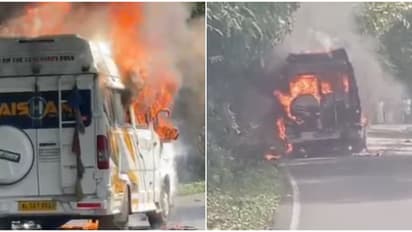 വയനാട്ടിലേക്കുള്ള യാത്ര, ചുരത്തിൽ അഗ്നിഗോളമായി മാറി ട്രാവലർ; തീ കണ്ട് യാത്രക്കാര് പുറത്തിറങ്ങിയത് രക്ഷയായി