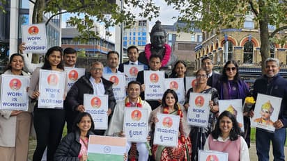 ಲಂಡನ್ನಲ್ಲಿರುವ ಬಸವೇಶ್ವರ ಪುತ್ಥಳಿಗೆ ನಮನ ಸಲ್ಲಿಸಿದ ಮಳೆ ಹುಡುಗಿ ಪೂಜಾ ಗಾಂಧಿ ದಂಪತಿ!