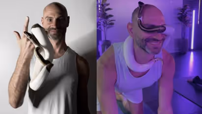 ലേ പാമ്പ്: എന്തൊക്കെയാടാ ഇവിടെ നടക്കുന്നേ? ശരീരത്തിലാകെ ഇഴയുന്ന പാമ്പുകൾ, സ്നേക് യോ​ഗയുമായി സ്റ്റുഡിയോ