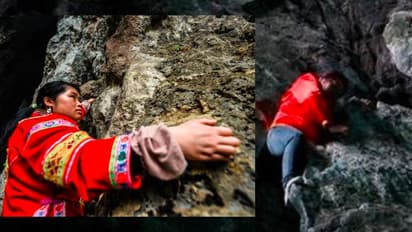 ಚೀನಾದ ಸ್ಪೈಡರ್ ವುಮನ್: 100 ಮೀಟರ್ ಎತ್ತರ ಬಂಡೆಗಲ್ಲನ್ನು ಬರಿಗಾಲಿನಲ್ಲಿ ಏರಿದ ಲುವೋ