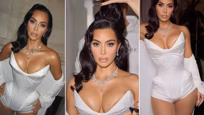 PHOTOS: Kim Kardashian dons corset-style white outfit, shows off her Tiffany & Co necklace