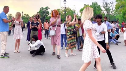 അയ്യയ്യേ നാണക്കേട്; റഷ്യൻ യുവതിക്ക് ചുറ്റും ഡാൻസ് ചെയ്ത് ഇന്ത്യൻ യുവാവ്, അസ്വസ്ഥയായി മാറിപ്പോയി യുവതി, വീഡിയോ