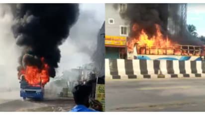 ഓടിക്കൊണ്ടിരിക്കുന്ന ബസിന് തീപിടിച്ചു, ഡ്രൈവറുടെ സമയോചിത ഇടപെടലിൽ യാത്രക്കാർ രക്ഷപ്പെട്ടു, സംഭവം കോയമ്പത്തൂരിൽ