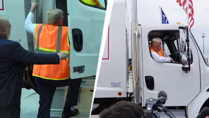 US Elections 2024: Donald Trump rides garbage truck, says 'in honour of Kamala, Biden'