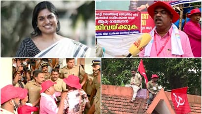 കവാടത്തിന് മുകളിൽ ശുചീകരണ തൊഴിലാളികൾ, ആത്മഹത്യാ ഭീഷണി, ഗായത്രി ബാബു ജാതീയമായി അധിക്ഷേപിച്ചെന്നും പരാതി 