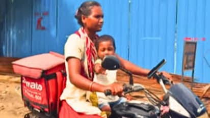 Gujarat: Zomato female delivery agent rides bike with toddler tucked to her belly, earns online praise (WATCH)