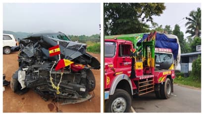 തെൻമലയിൽ ശബരിമല തീർത്ഥാടകരുടെ കാർ ലോറിയുമായി കൂട്ടിയിടിച്ചു; പിന്നാലെ വന്ന സ്കൂട്ടറും അപകടത്തിൽപെട്ടു