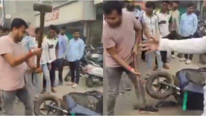 ഷോറൂമിന് പുറത്ത് ഒല സ്കൂട്ടര് ചുറ്റിക കൊണ്ട് അടിച്ച് തകർത്ത് യുവാവ്; വീഡിയോ വൈറൽ