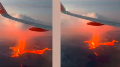 ಐಸ್ಲ್ಯಾಂಡ್ನಲ್ಲಿ ಉಕ್ಕಿದ ಜ್ವಾಲಾಮುಖಿ: ವಿಮಾನದ ಕಿಟಕಿಯಿಂದ ಸೆರೆಯಾದ ಅದ್ಭುತ ದೃಶ್ಯ