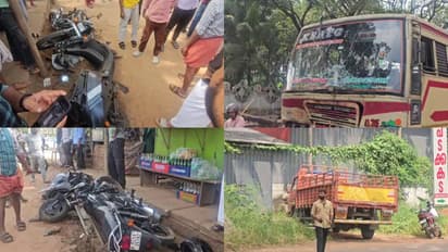 കെഎസ്ആ‌ർടിസി ബസിടിച്ച് ലോറിയുടെ നിയന്ത്രണം പോയി; പിന്നാലെ ലോറി നാല് ബൈക്കുകളിൽ ഇടിച്ചു; വൻ അപകടം ഒഴിവായി