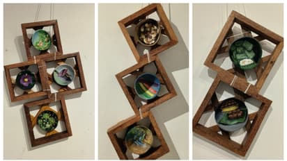 'ചിരട്ട ക്യാന്‍വാസി'ൽ വിസ്മയങ്ങള്‍ തീര്‍ത്ത് ഗൃഹാതുര ചിത്രങ്ങള്‍ 