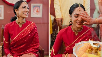 sobhita naga chaitanya wedding ಶೋಭಿತಾ ಪೆಳ್ಳಿ ಕುತುರು ಸಮಾರಂಭ, ಕೆಂಪು ಸೀರೆಯಲ್ಲಿ ಮಿಂಚಿಂಗ್
