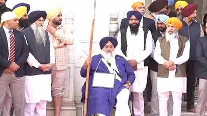 Sukhbir Badal fulfills Akal Takht's 'Tankhah' at Golden Temple with plaque around neck (WATCH)