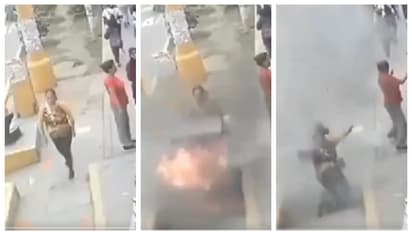 നടന്ന് പോകവെ പൊട്ടിത്തെറി, പിന്നാലെ നടപ്പാത തകർന്ന് യുവതി താഴേയ്ക്ക്; വീഡിയോ കണ്ടവർ ഞെട്ടി 