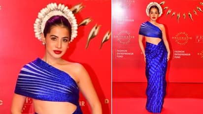 PHOTOS: Uorfi aka Urfi Javed looks gorgeous in shimmery saree like a gown; check out her floral headgear