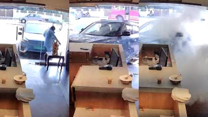 നിയന്ത്രണം വിട്ട കാർ ഗ്യാസ് ഏജന്സി ജീവനക്കാരനെ തട്ടിയിട്ടു, ഹോട്ടലിലേക്ക് ഇടിച്ചുകയറി, പിന്നാലെ പുക ഉയർന്നു