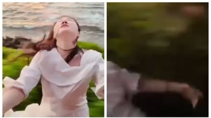 ഓടിക്കൊണ്ടിരുന്ന ട്രെയിനിൽ നിന്ന് റീൽ ഷൂട്ട്, മരത്തിലിടിച്ച യുവതി തെറിച്ച് വീണു; വീഡിയോ വൈറല്