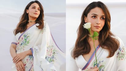 PHOTOS: Alia Bhatt looks gorgeous in white Sabyasachi saree with pearl choker at Raj Kapoor Film Festival
