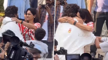 Pushpa 2 star Allu Arjun hugs emotional wife Sneha Reddy, kisses kids after returning from jail (WATCH)