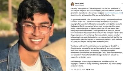 OpenAI whistleblower Suchir Balaji's final X post on AI and copyright goes viral after sudden death; read here