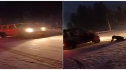 പിന്നിലേയ്ക്ക് തെന്നിപ്പാഞ്ഞ് വാഹനങ്ങൾ, ജീവൻ രക്ഷിക്കാൻ പുറത്തേക്ക് ചാടി ഡ്രൈവർ; മണാലിയിൽ നടുക്കുന്ന കാഴ്ചകൾ