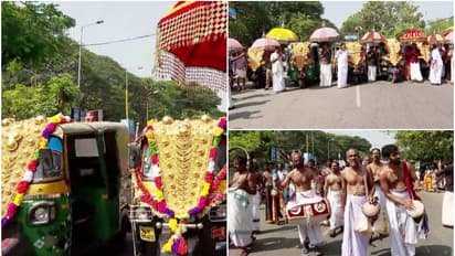 നെറ്റിപ്പട്ടം കെട്ട് ഓട്ടോറിക്ഷകള്, പഞ്ചവാദ്യത്തിൻ്റെ അകമ്പടിയോടെ പാലക്കാട് പ്രതിഷേധ പ്രതീകാത്മക പൂരം