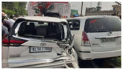 സിഗ്നലിലെ ഇന്നോവ കാറില് പിന്നാലെ വന്ന കാറിടിച്ചു; മുന്നിലെ ടാങ്കർ ലോറിയിലിടിച്ച് ഇന്നോവ; 7 പേര്ക്ക് പരിക്ക്