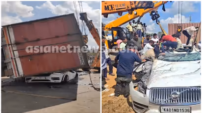 ബെംഗളൂരുവിൽ അവധിക്ക് പോകുകയായിരുന്ന കുടുംബം സഞ്ചരിച്ച കാറിന് മുകളിലേക്ക് കണ്ടെയ്നർ ലോറി മറിഞ്ഞു, 6 പേർ മരിച്ചു