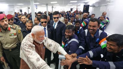 PM Modi meets Indian workers at Gulf Spic Labour Camp during historic Kuwait visit