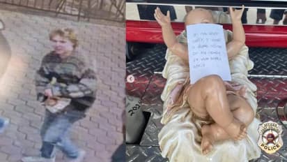 പറ്റിപ്പോയി, ക്ഷമിക്കണം, ഇനിയുണ്ടാവില്ല, ഇതാ ഉണ്ണിയേശു; മോഷ്ടിച്ച പ്രതിമയും കുറിപ്പും വച്ച് യുവാവ്