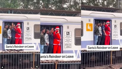 ಮುಂಬೈ ಲೋಕಲ್ ಟ್ರೈನಲ್ಲಿ ಸಂಚರಿಸಿ ಪ್ರಯಾಣಿಕರಿಗೆ ಸರ್ಫ್ರೈಸ್ ನೀಡಿದ ಸಾಂತಾಕ್ಲಾಸ್...!