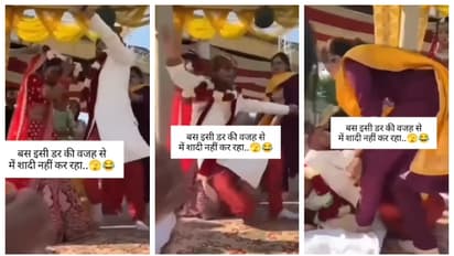 വധുവിന് മാല ചാര്‍ത്തുന്നതിനിടെ 'ഒറ്റ ചവിട്ടിന്' വരനെ താഴെയിട്ട് മുന്‍ കാമുകി; വീഡിയോ വൈറല്‍ 